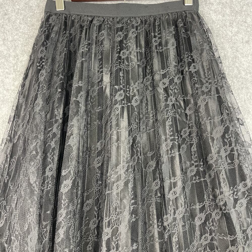 VTG Fairygoth Witchy Y2K Maxi Skirt Women Medium Black Floral Pleated Sheer Lace - Picture 2 of 15